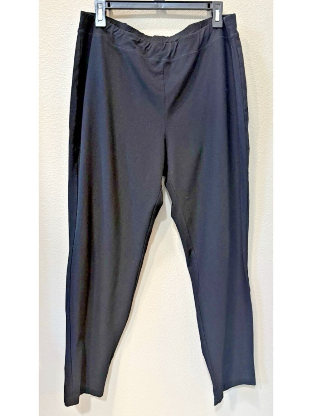 Eileen Fisher Washable Stretch Crepe Straight Leg Pull On Pants Black Sz XL